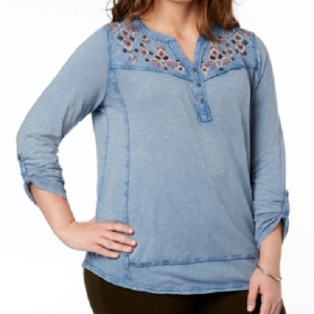 NEW Style & Co Top Shirt Plus Size Embroidered - Picture 2 of 3
